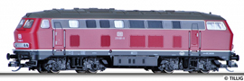 [Lokomotivy] → [Motorov] → [BR 218] → 02741: dieselov lokomotiva erven s edou stechou, ern rm a pojezd