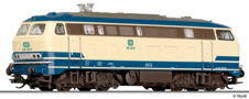 [Lokomotivy] → [Motorov] → [BR 218] → 02716: dieselov lokomotiva modr-slonov kost, ed stecha, hnd pojezd