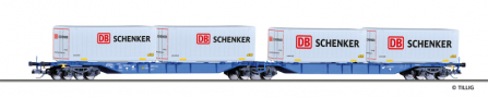 [Nkladn vozy] → [Nzkostnn] → [6-os Kombiwaggon] → 18035: dvoudln kontejnerov vz modr „Kombiwaggon“ se tymi kontejnery 20′ „DB Schenker“